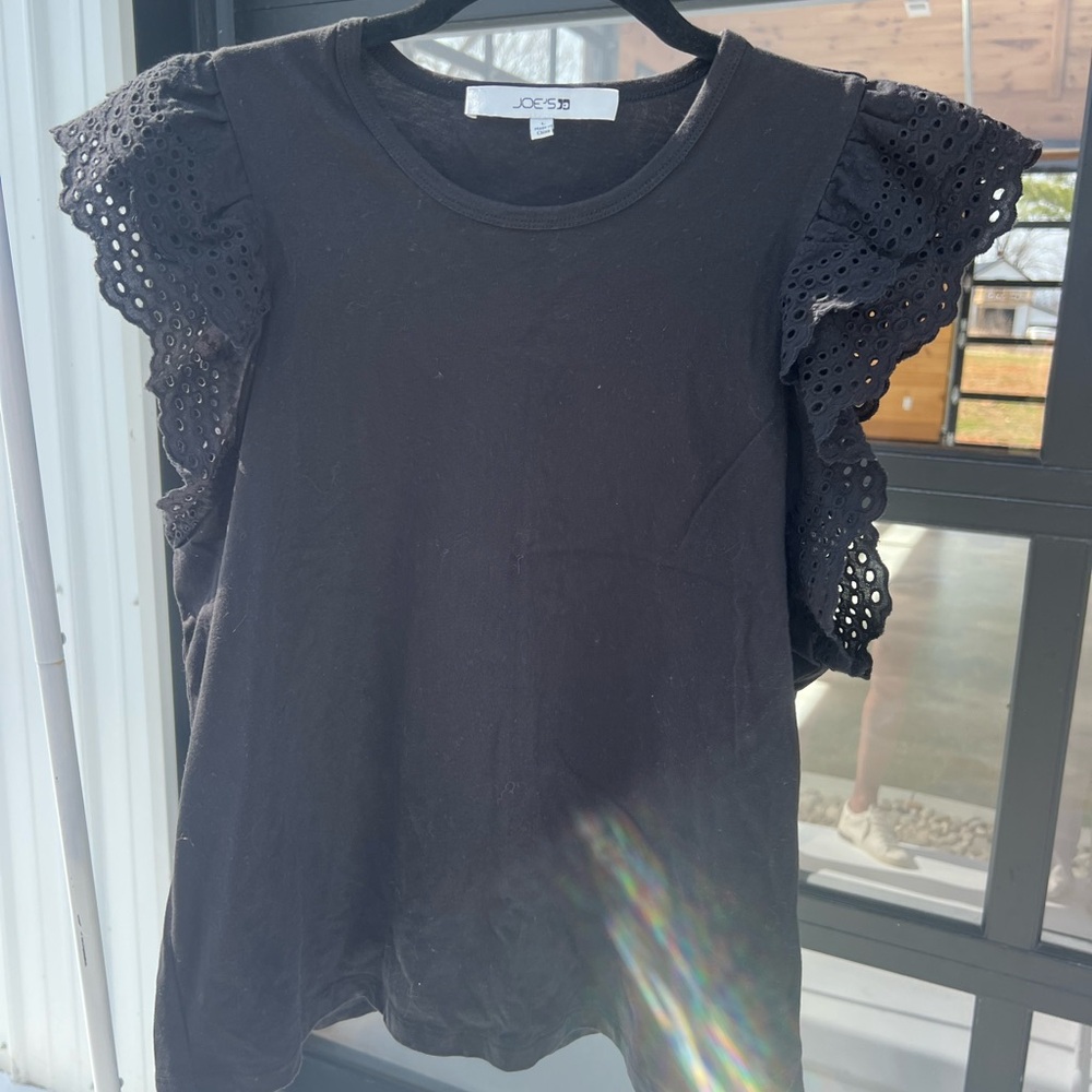 Joe's Jeans Black Eyelet Sleeve Top